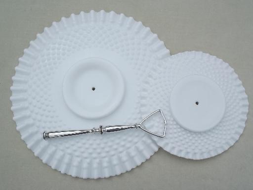 photo of Fenton hobnail milk glass cake stand, tiered sandwich plate w/ handle #4