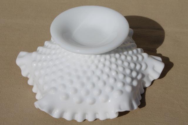 photo of Fenton hobnail milk glass footed bowl w/ ruffled edge, candy dish / centerpiece for flowers #5