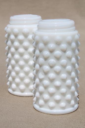 photo of Fenton hobnail milk glass salt & pepper shakers, shaker jars only - no lids #1