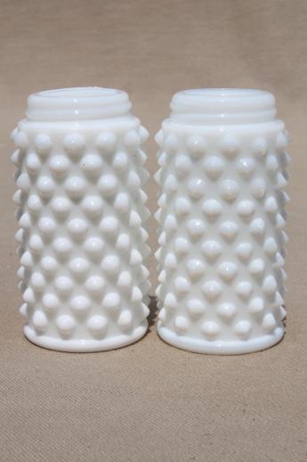 photo of Fenton hobnail milk glass salt & pepper shakers, shaker jars only - no lids #2