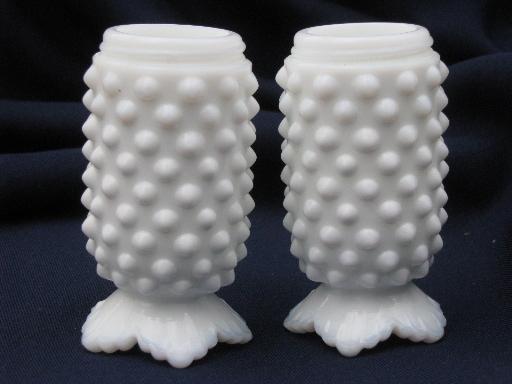 photo of Fenton hobnail milk glass salt and pepper shakers, vintage S&P set #2