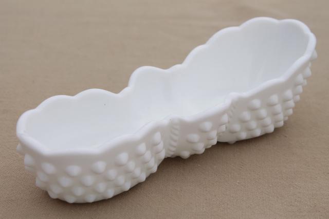 photo of Fenton hobnail pattern glass spoon holder, vintage milk glass spooner #1