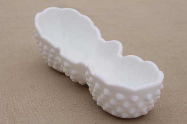 photo of Fenton hobnail pattern glass spoon holder, vintage milk glass spooner #2