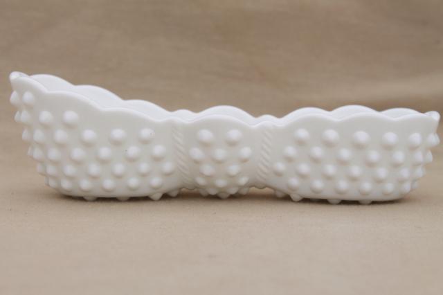 photo of Fenton hobnail pattern glass spoon holder, vintage milk glass spooner #3