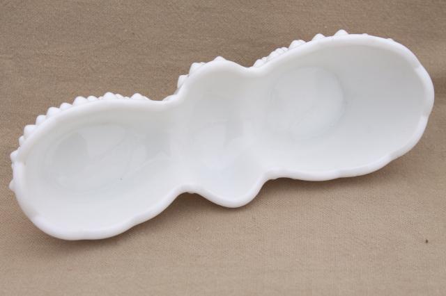 photo of Fenton hobnail pattern glass spoon holder, vintage milk glass spooner #5