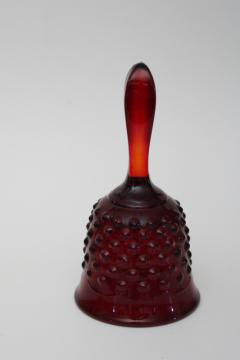 catalog photo of Fenton ruby red hobnail glass table bell, vintage Christmas decor