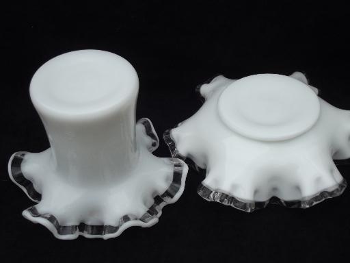 photo of Fenton silver crest milk glass, stovepipe hat vase and flower dish or saucer #5