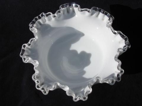 photo of Fenton vintage silver crest milk glass crimped comport, ruffled pedestal bowl #2