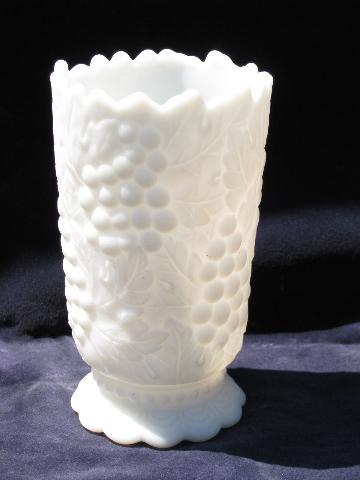 photo of Fenton vintage white satin grapes pattern glass vase #1