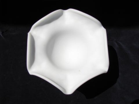 photo of Fenton vintage white satin hobnail glass ruffled pedestal candy dish #2