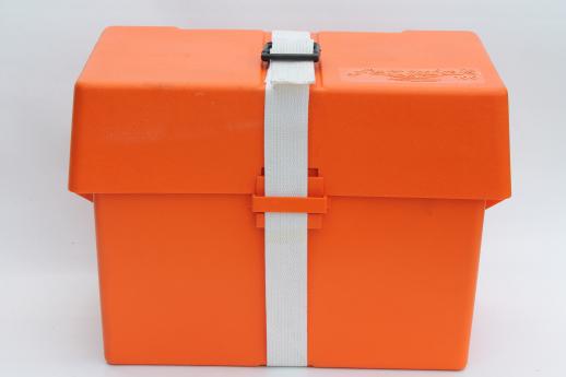 photo of Fenwick 100 battery box in safety orange, sportsmans marine battery box for  trolling motor or rv #1