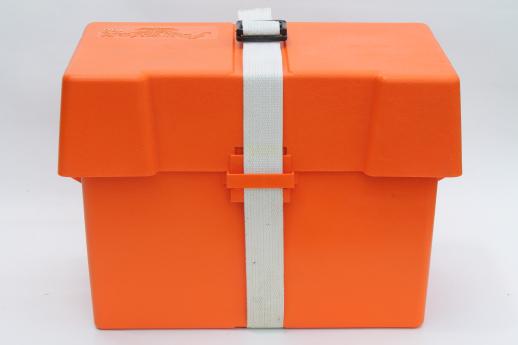 photo of Fenwick 100 battery box in safety orange, sportsmans marine battery box for  trolling motor or rv #3