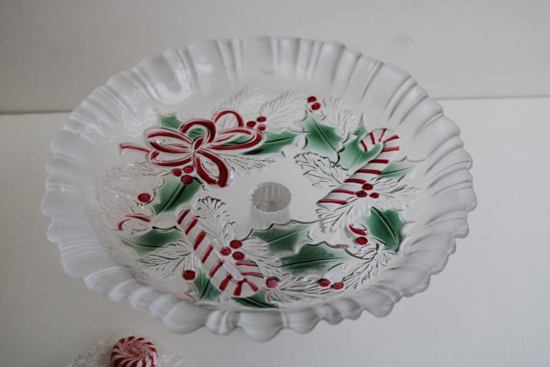 photo of Festive Wreath Mikasa Christmas candy canes glass dish, footed bonbon or tiny cake plate #2