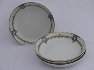 catalog photo of Field china, vintage Japan, four soups, soup bowls w/ garlands of purple roses