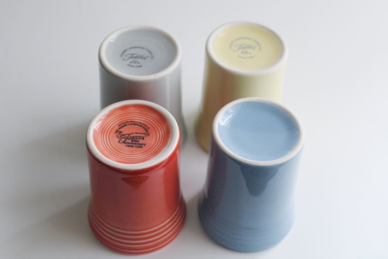 photo of Fiesta Homer Laughlin tumblers, 6 oz size persimmon, periwinkle, pearl gray, yellow ivory  #3