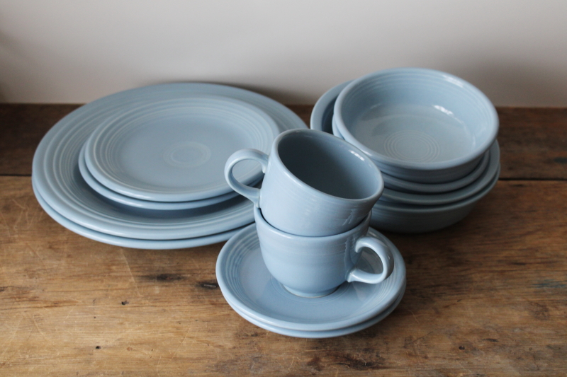 photo of Fiesta periwinkle blue dinnerware, set for two dinner plates bowls cups 1990s vintage Homer Laughlin  #4