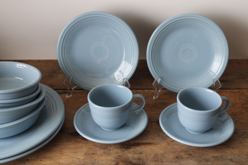 photo of Fiesta periwinkle blue dinnerware, set for two dinner plates bowls cups 1990s vintage Homer Laughlin  #7