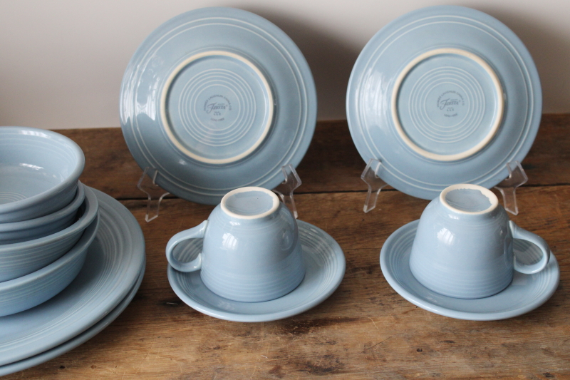 photo of Fiesta periwinkle blue dinnerware, set for two dinner plates bowls cups 1990s vintage Homer Laughlin  #9