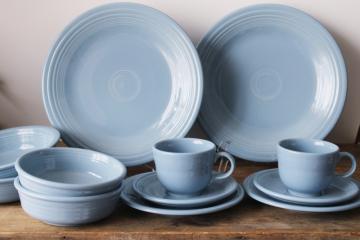 catalog photo of Fiesta periwinkle blue dinnerware, set for two dinner plates bowls cups 1990s vintage Homer Laughlin 