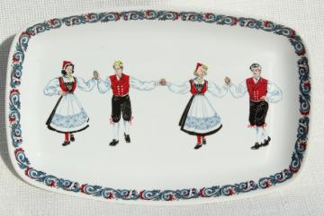 catalog photo of Figgjo Flint Norwegian folk costume Hardanger dancers, vintage ceramic platter or tray