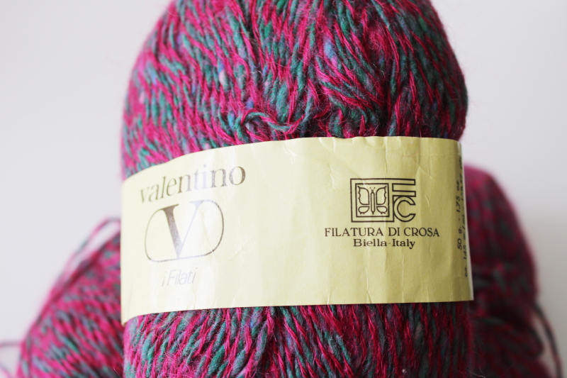 photo of Filatura di Crosa wool yarn Valentino tweedy magenta pink, grey, green three 50 gram skeins  #3