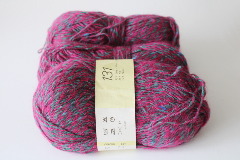 photo of Filatura di Crosa wool yarn Valentino tweedy magenta pink, grey, green three 50 gram skeins  #5