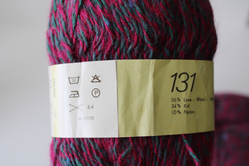 photo of Filatura di Crosa wool yarn Valentino tweedy magenta pink, grey, green three 50 gram skeins  #6