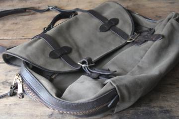 photo of Filson canvas leather large field bag, shoulder strap messenger carry on travel luggage briefcase
