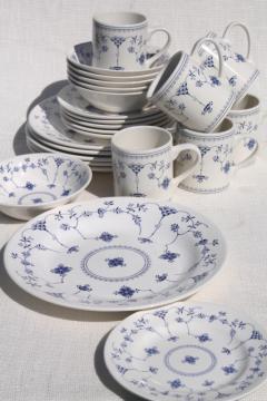 catalog photo of Finlandia nordic blue & white china Churchill Chelsea shape dinnerware set for 6