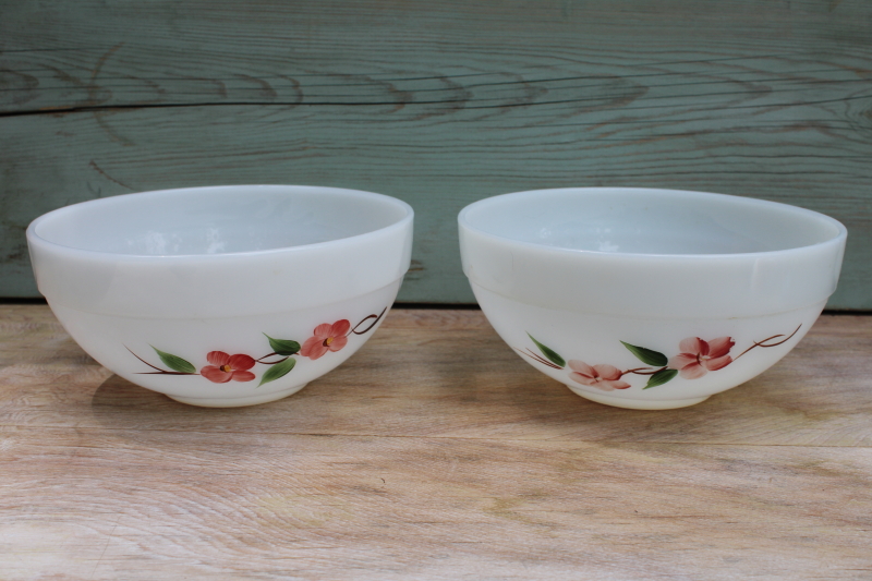 photo of Fire King peach blossom milk glass mixing bowls, Gay Fad Studios hand painted #2