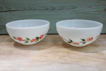 catalog photo of Fire King peach blossom milk glass mixing bowls, Gay Fad Studios hand painted