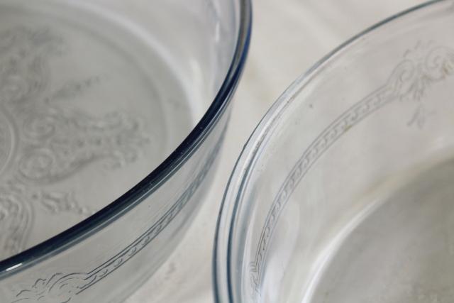 photo of Fire-King sapphire blue glass casserole dishes, large round pans w/ vintage Oven Glass label #5