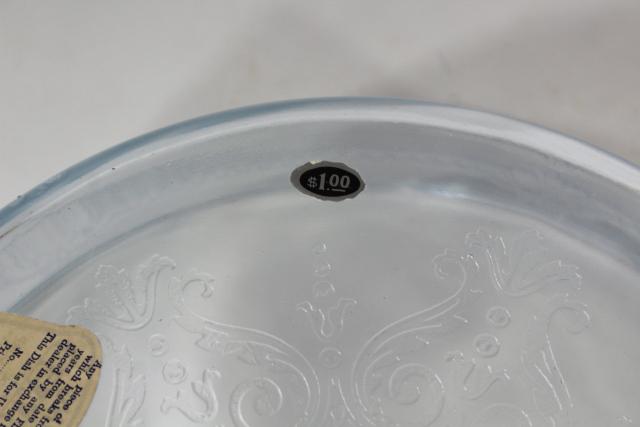 photo of Fire-King sapphire blue glass casserole dishes, large round pans w/ vintage Oven Glass label #10