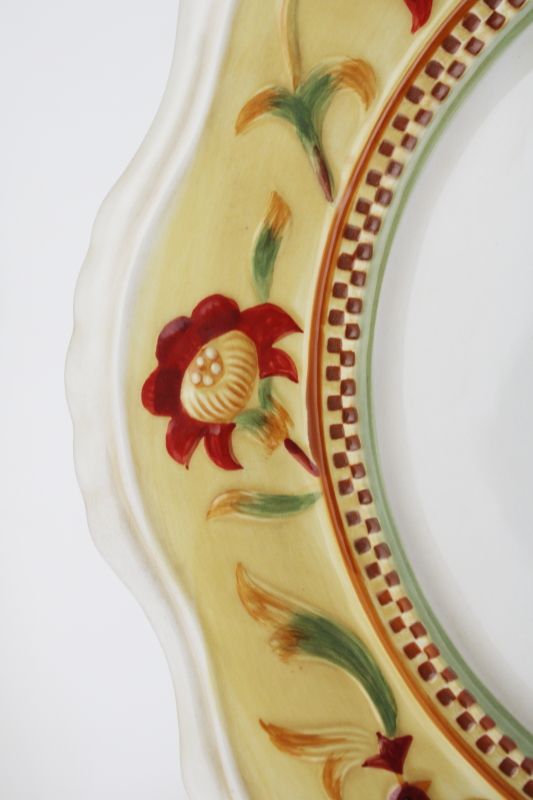 photo of Fitz and Floyd Bellacara dinner plates, vintage F&F ceramic folk art birds flowers pattern  #3