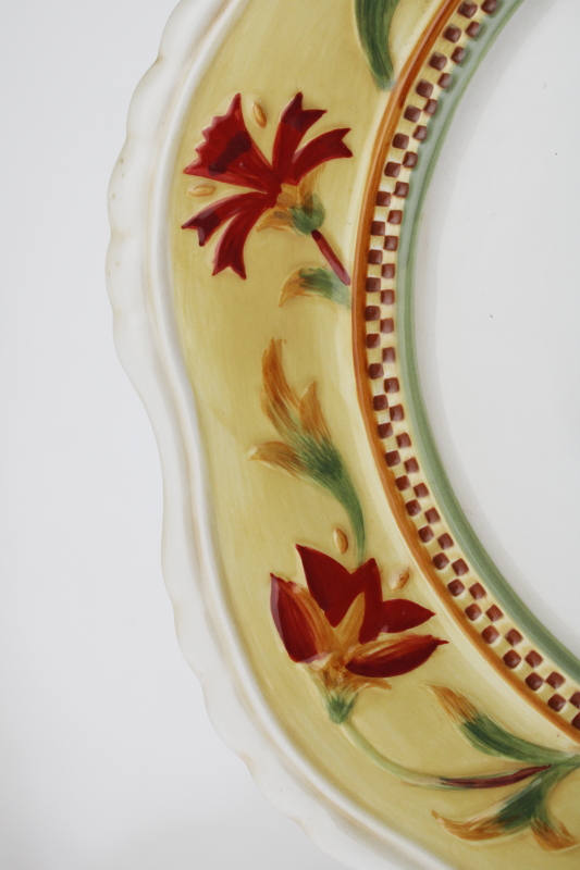 photo of Fitz and Floyd Bellacara dinner plates, vintage F&F ceramic folk art birds flowers pattern  #5