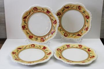 catalog photo of Fitz and Floyd Bellacara dinner plates, vintage F&F ceramic folk art birds flowers pattern 