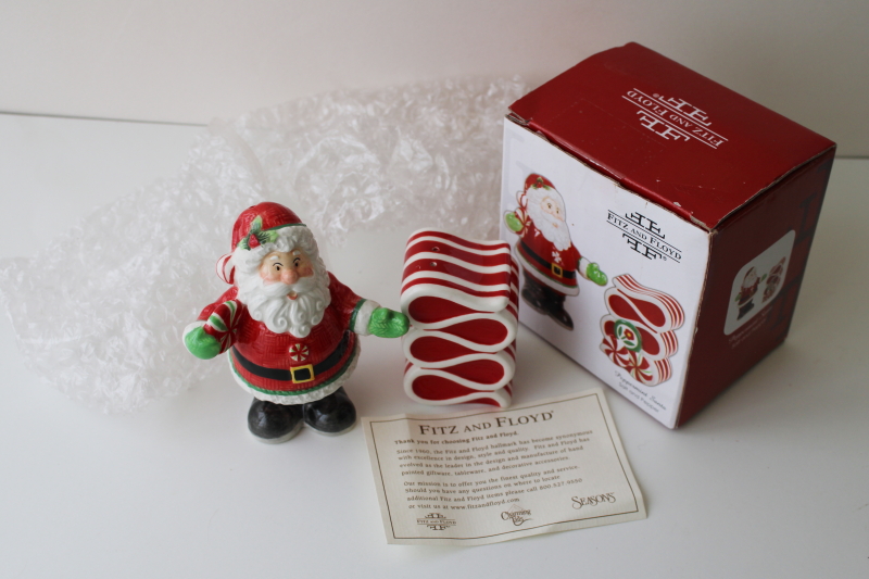 photo of Fitz and Floyd Peppermint Santa S&P shakers set, Santa and striped ribbon candy #1