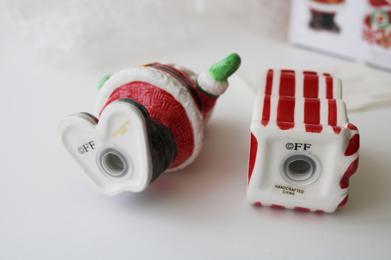 photo of Fitz and Floyd Peppermint Santa S&P shakers set, Santa and striped ribbon candy #3