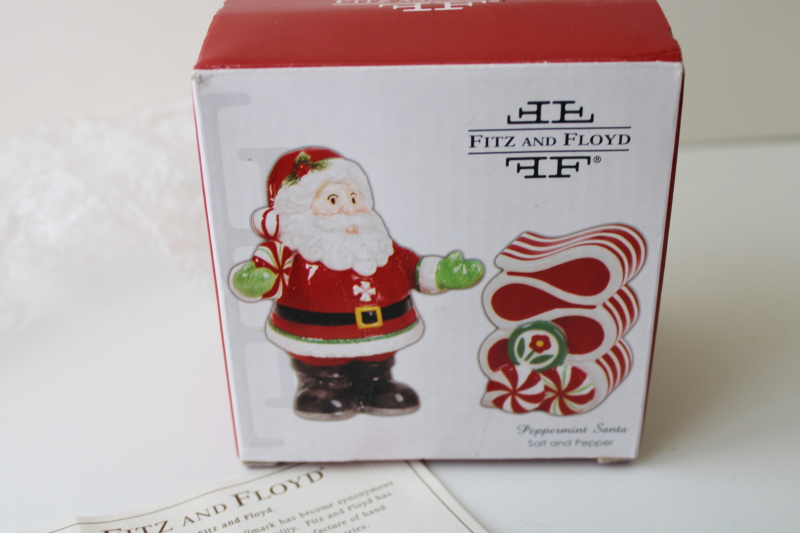 photo of Fitz and Floyd Peppermint Santa S&P shakers set, Santa and striped ribbon candy #4