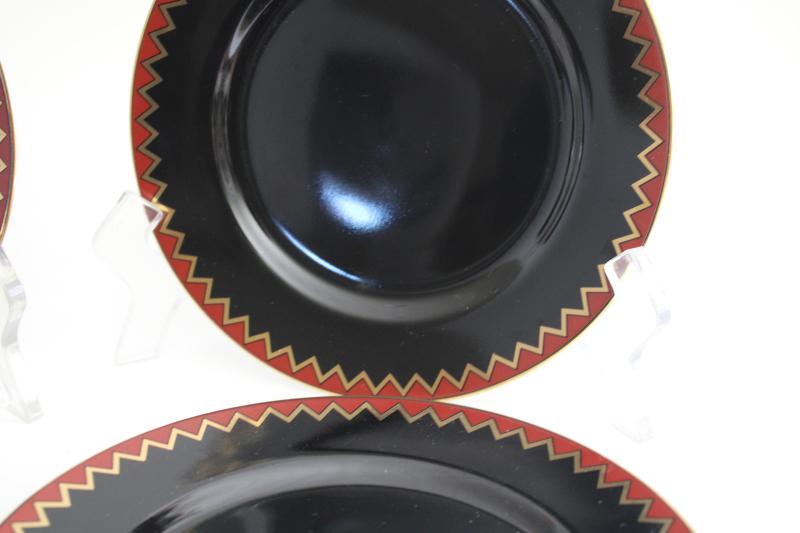 photo of Fitz and Floyd Pueblo plates, black red gold zigzag pattern, vintage southwest style  #2