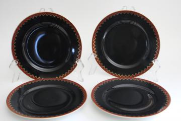 catalog photo of Fitz and Floyd Pueblo plates, black red gold zigzag pattern, vintage southwest style 