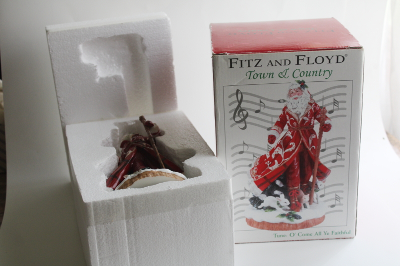 photo of Fitz & Floyd Town and Country Santa ceramic figurine, music box plays O Come All Ye Faithful  #1