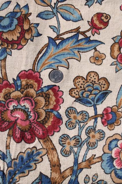 photo of Flanders vintage Waverly fabric, Jacobean tapestry floral print on flax color linen weave #2