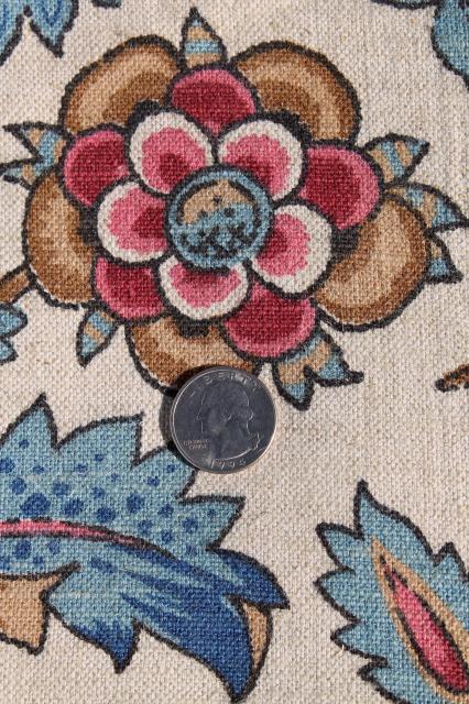 photo of Flanders vintage Waverly fabric, Jacobean tapestry floral print on flax color linen weave #3