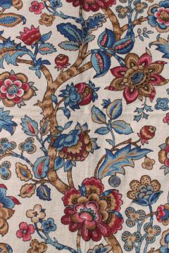 catalog photo of Flanders vintage Waverly fabric, Jacobean tapestry floral print on flax color linen weave