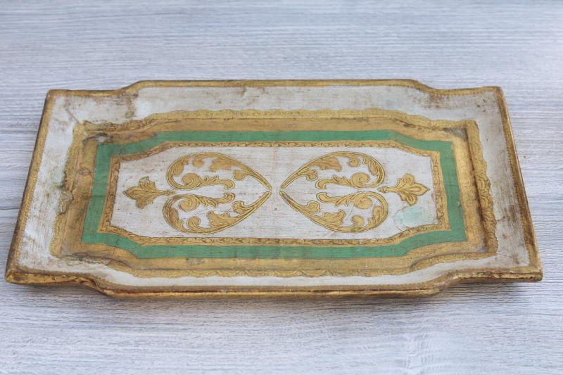 photo of Florentine gold wood tray, hand painted ornate gilt wood tray mid century vintage Italy #2