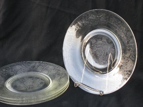 photo of Florentine pattern vintage depression glass dinner plates, clear Hazel Atlas #1