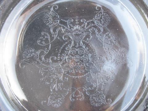 photo of Florentine pattern vintage depression glass dinner plates, clear Hazel Atlas #3