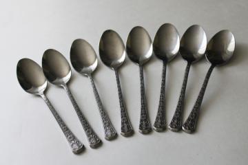 catalog photo of Florenz pattern Interpur stainless flatware, mod vintage soup spoons w/ fleur de lis 