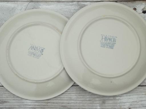 photo of Folk Craft spongeware pottery, blue sponge hearts & animals dinner plates #7